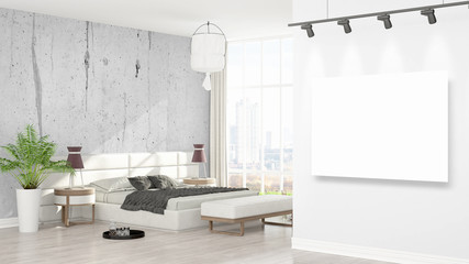 Modern interior with empty frame . 3D rendering