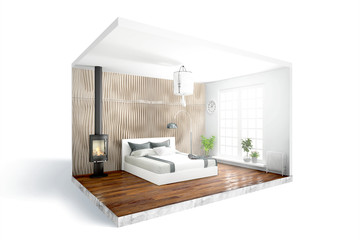 Modern bright interior . 3D rendering