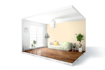 Modern bright interior . 3D rendering