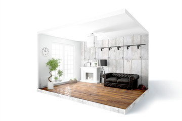 Modern bright interior . 3D rendering