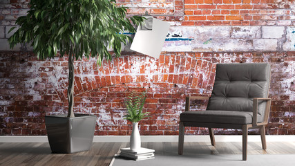 Modern bright interior . 3D rendering