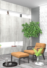 Modern bright interior . 3D rendering