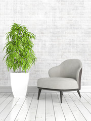 Modern bright interior . 3D rendering