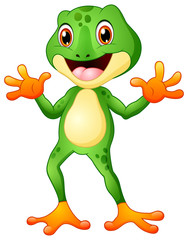 Cute frog cartoon waving both hands 