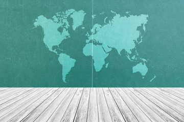 Table tennis wood texture surface with Wood terrace and world map