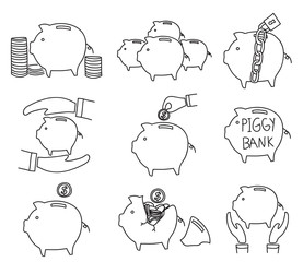 Piggy bank  icon set hand drawn vector  flat design illustration