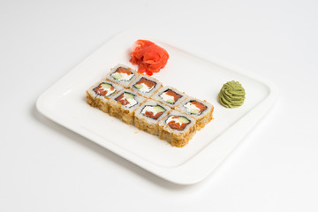 Japanese food roll maki on white background