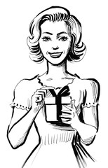 Happy, pretty woman with gift