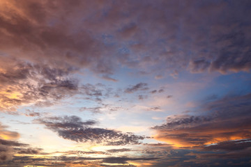 Naklejka na ściany i meble Evening sky with nimbus cloud at sunset and twilight time.