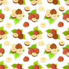 seamless texture with groups of hazelnuts and leaves for your de