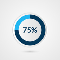75 percent blue grey and white pie chart. Percentage vector infographics. Circle diagram business illustration - obrazy, fototapety, plakaty
