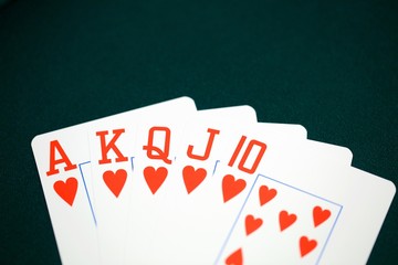 casino, cool Royal flush of hearts.