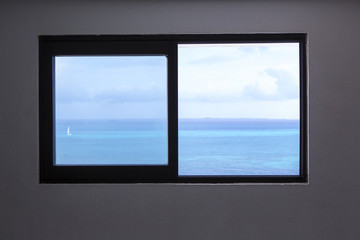 A view from the window. The beautiful and calm Caribbean sea is visible from the window. Awesome scenery.