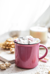 a delicious Cup of cocoa with colorful marshmallows