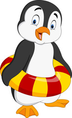 Cartoon penguin with inflatable ring