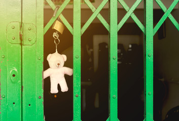 Lock key with bear on metal, don't forget to lock your home