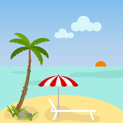 Fototapeta na wymiar Sunbed with an umbrella on the beach