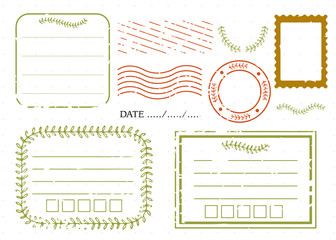 Blank postal stamps and foliage set.illustration vector