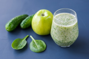Healthy food. Smoothies of apples spinach cucumber