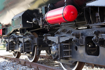 Steam locomotive wheels close up