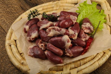 Raw chicken hearts