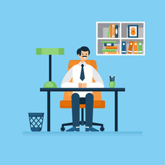 Businessman in office interior. Vector illustration