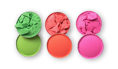 Round colored crashed eyeshadow for makeup as sample of cosmetic product