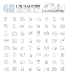 Vector graphic set. Icons in flat, contour,thin, minimal and linear design.Online shopping. Internet shop.Order,purchase, payment.Simple isolated icons.Concept of web site and app.Sign,symbol,element.