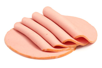 Sliced boiled ham sausage isolated on white background © Tatiana