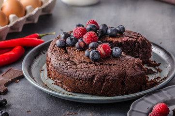 Brownies cake with chilli and berrries