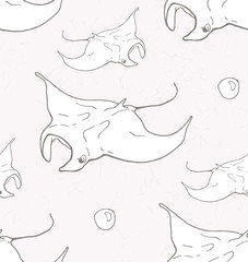 seamless pattern with batoidea and bubbles on colored in rose background
