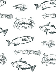 seamless pattern with sea animals on white background