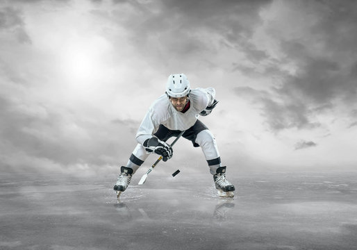 Ice hockey player in action outdoor 