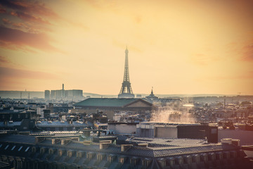 Fototapeta na wymiar PARIS, FRANCE - September 24, 2013: beautiful view on Eiffel Tower and city landscape