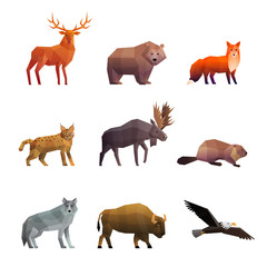 Northern Wild Animals Polygonal Icons Set 