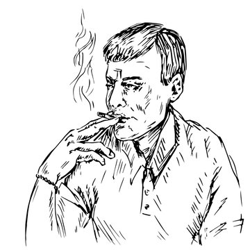 The young man smoking a cigarette, hand drawn doodle, sketch in pop art style, vector illustration