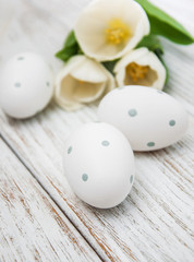 Easter eggs and tulips