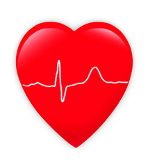 red heart with cardiogram isolated on white