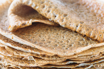 Pancakes or crepe in a frying pan. Fresh, delicious dessert