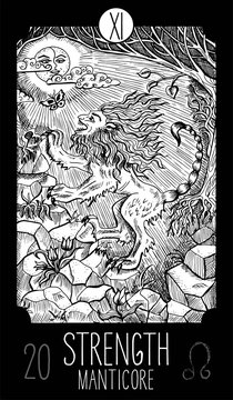 Strength. Manticore. Tarot card Major Arcana. See all collection in my portfolio