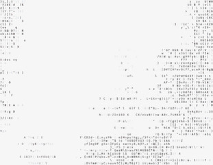 Corrupted source code. Modern vector illustration about computer security. Abstract ascii glitch background. Fatal programming error. Buffer overflow problem. Random signal error. Element of design. - 141116764