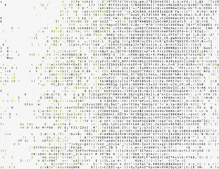 Corrupted source code. Modern vector illustration about computer security. Abstract ascii glitch background. Fatal programming error. Buffer overflow problem. Random signal error. Element of design. - 141116772
