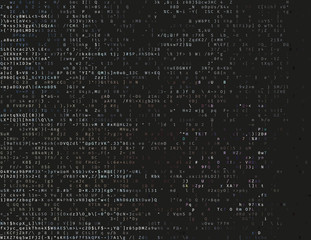 Corrupted source code. Modern vector illustration about computer security. Abstract ascii glitch background. Fatal programming error. Buffer overflow problem. Random signal error. Element of design. - 141116778