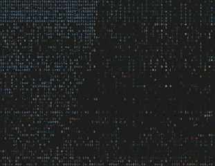 Corrupted source code. Modern vector illustration about computer security. Abstract ascii glitch background. Fatal programming error. Buffer overflow problem. Random signal error. Element of design. - 141116779