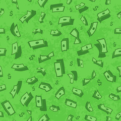 Lots of flying money Wallpaper dollars, green background of falling mone, rain pattern,  seamless texture, vector illustration