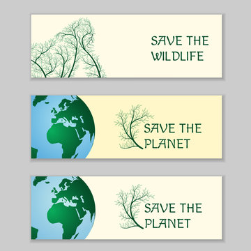 Save the wildlife. Ecological banners