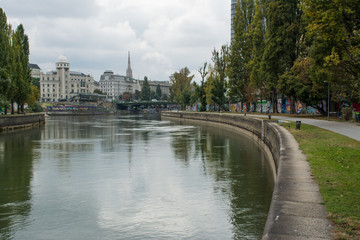 Fototapeta premium Riverbank little river in center city Vienna Austria Europe