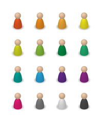 Colorful set 3d user icons, isometric. Isolated on white. Figures for the Board game.