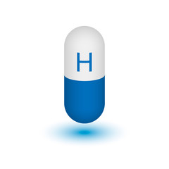 Vitamin H pill capsule icon . Vitamin complex with Chemical formula, Biotin. Vector illustration. Two-tone capsule.
