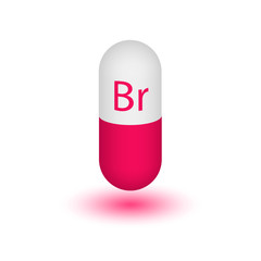 The trace element bromine. Two-tone capsule. Design element. Tablet on white background. The element necessary for human life. Br.